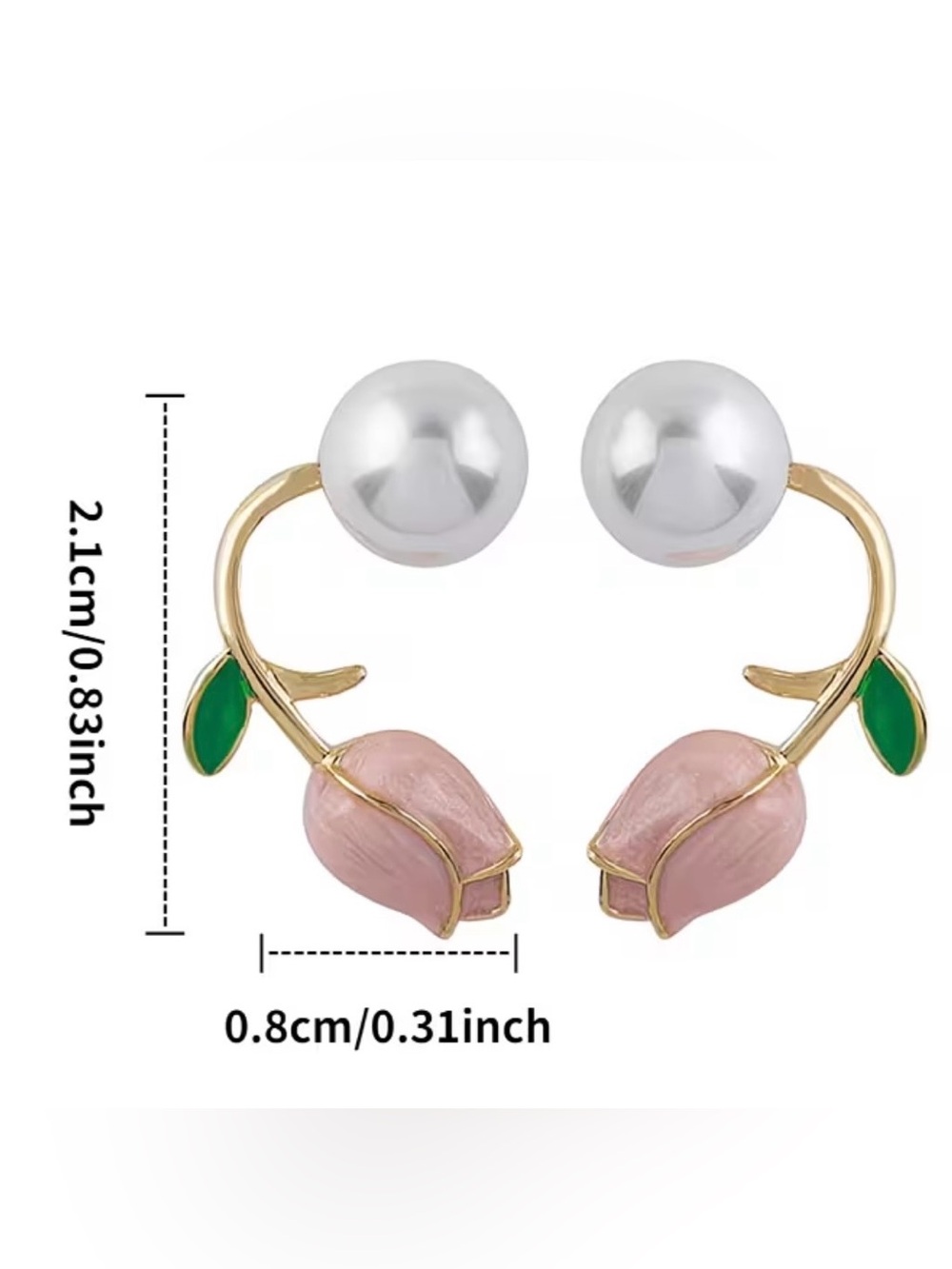 Pink Rose and Pearl Stud Earring - Picture 5 of 6